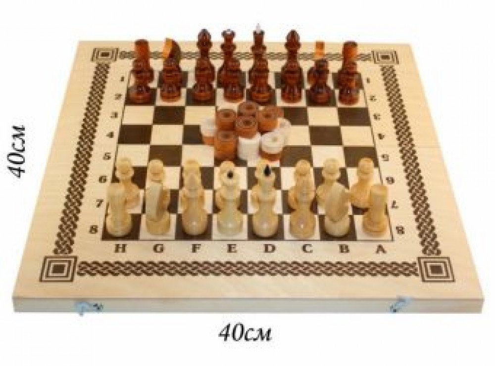 Игра Два в одном (шашки, шахматы)  дерев. 400*200*36 в ассорт. Медведь Калуга
