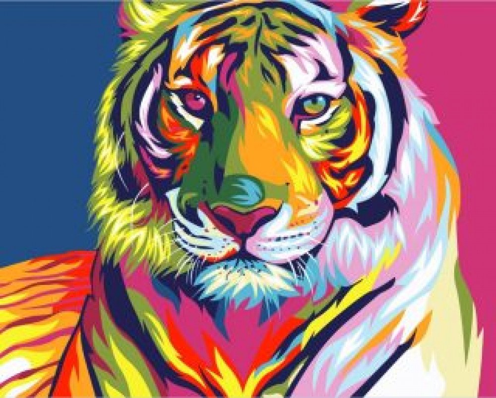Роспись по холсту Радужный тигр, 40х50 см Медведь Калуга