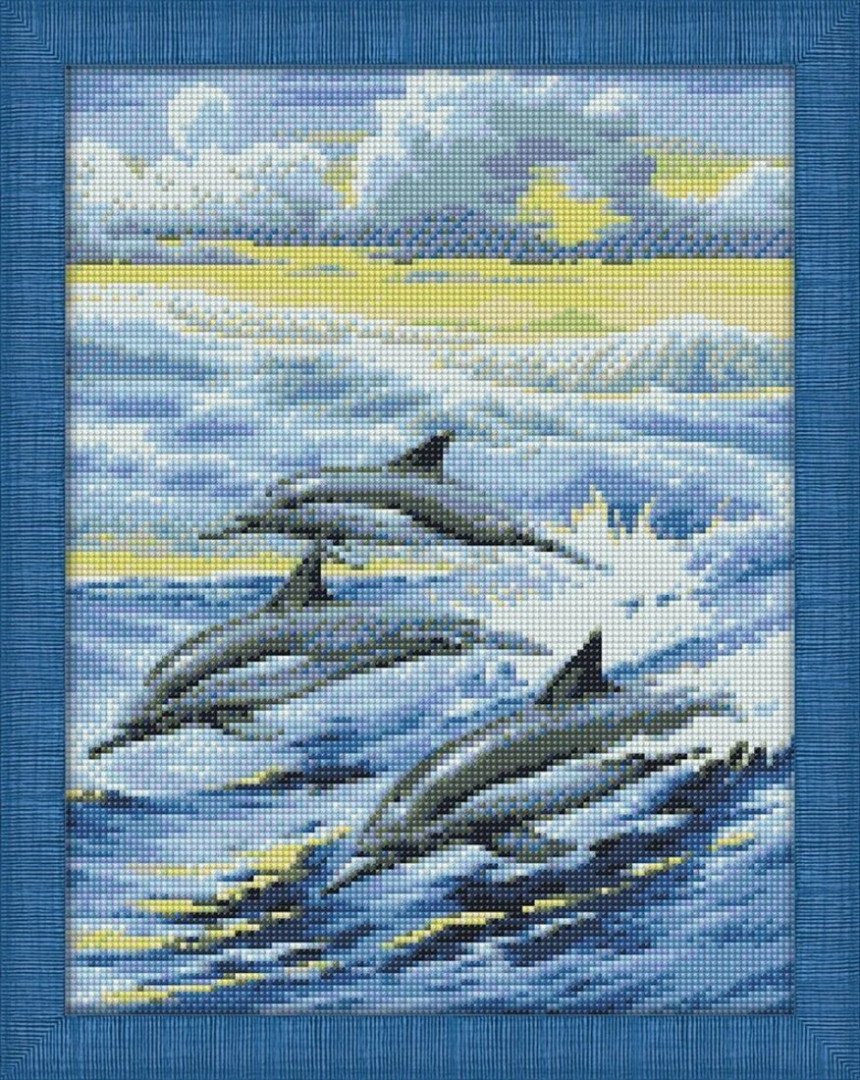 Алмазная живопись Семья дельфинов, 30*40 см Медведь Калуга