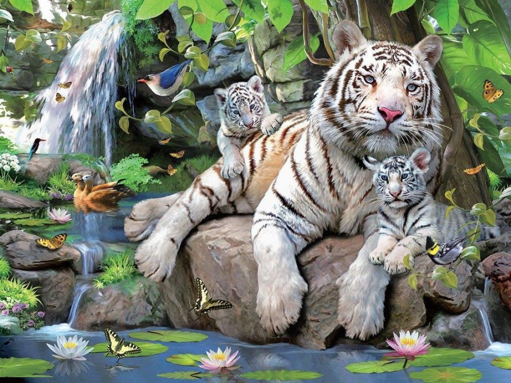 Пазл Super 3D Белые тигры Бенгалии, 63 детал. Медведь Калуга