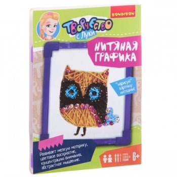 Набор для творчества  BONDIBON. НИТЯНАЯ ГРАФИКА. Картина из ниток СОВА Медведь Калуга