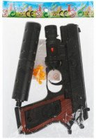 Пистолет мех., в комплекте: пули 10шт., глушитель, фонарь, эл.пит.LR1130/AG10*3шт., пакет Медведь Калуга