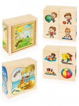 Кубики Игрушки Времена года, Время дня, 16 кубиков Медведь Калуга