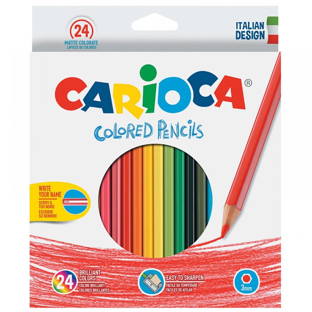 Набор карандашей цветных CARIOCA, 24 цв. 3мм в картонной коробке с европодвесом арт.40381 Медведь Калуга