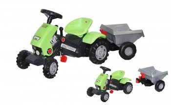 Каталка-трактор с педалями "Turbo-2" (зелёная) с полуприцепом Медведь Калуга