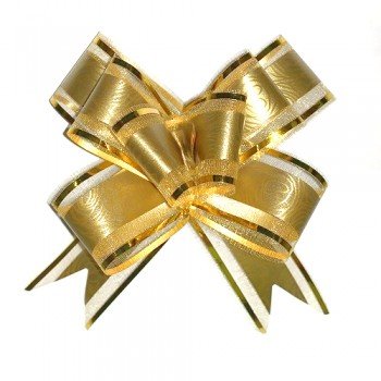 Бант-бабочка 3 см, Узор с золотой окантовкой (полипропилен, органза), золотой (компл.=10 шт) Медведь Калуга