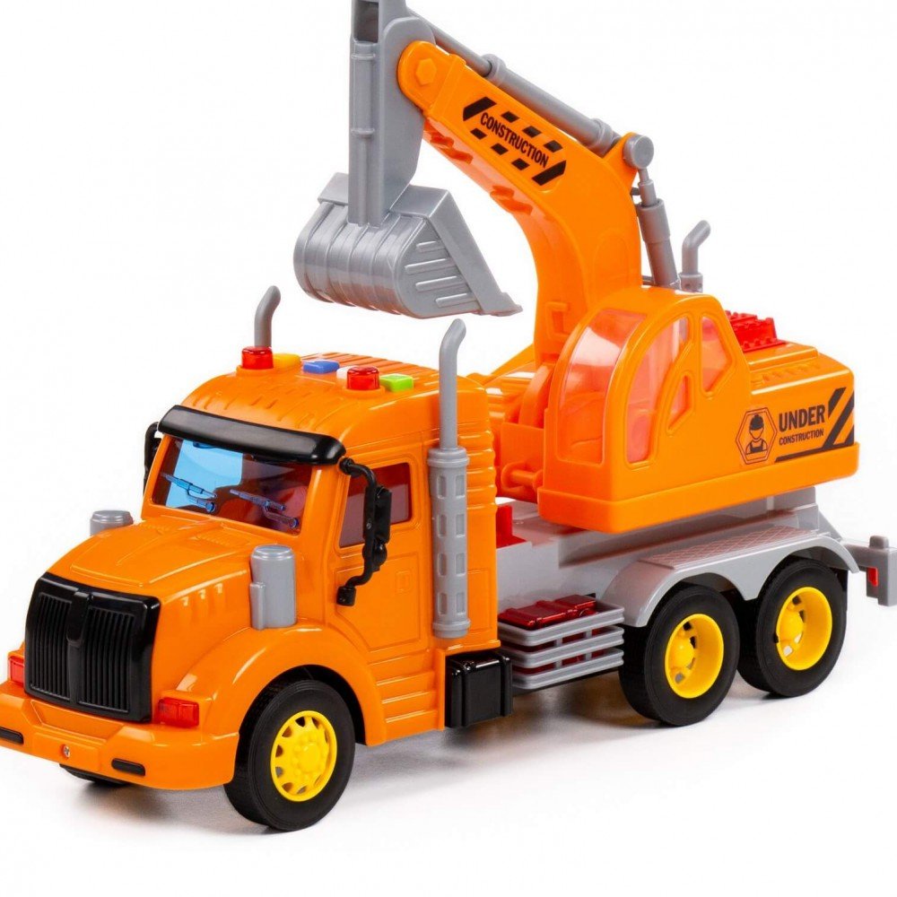 "Профи", автомобиль-экскаватор инерционный (со светом и звуком) (оранжевый) (в коробке) Медведь Калуга