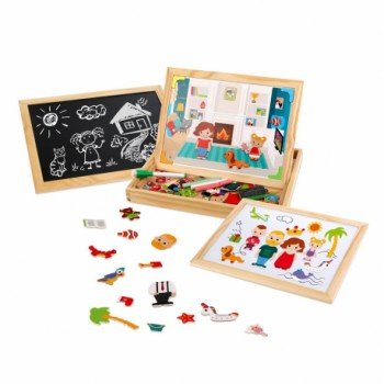 Бизи-чемоданчик "Дружная семья": доска для рисования, меловая доска, фигурки на магнитах, 2 игровых Медведь Калуга