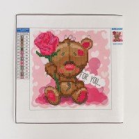 Алмазная вышивка с частичным заполнением «Мишка с розой» 20?20 см, с рамкой на подставке Медведь Калуга