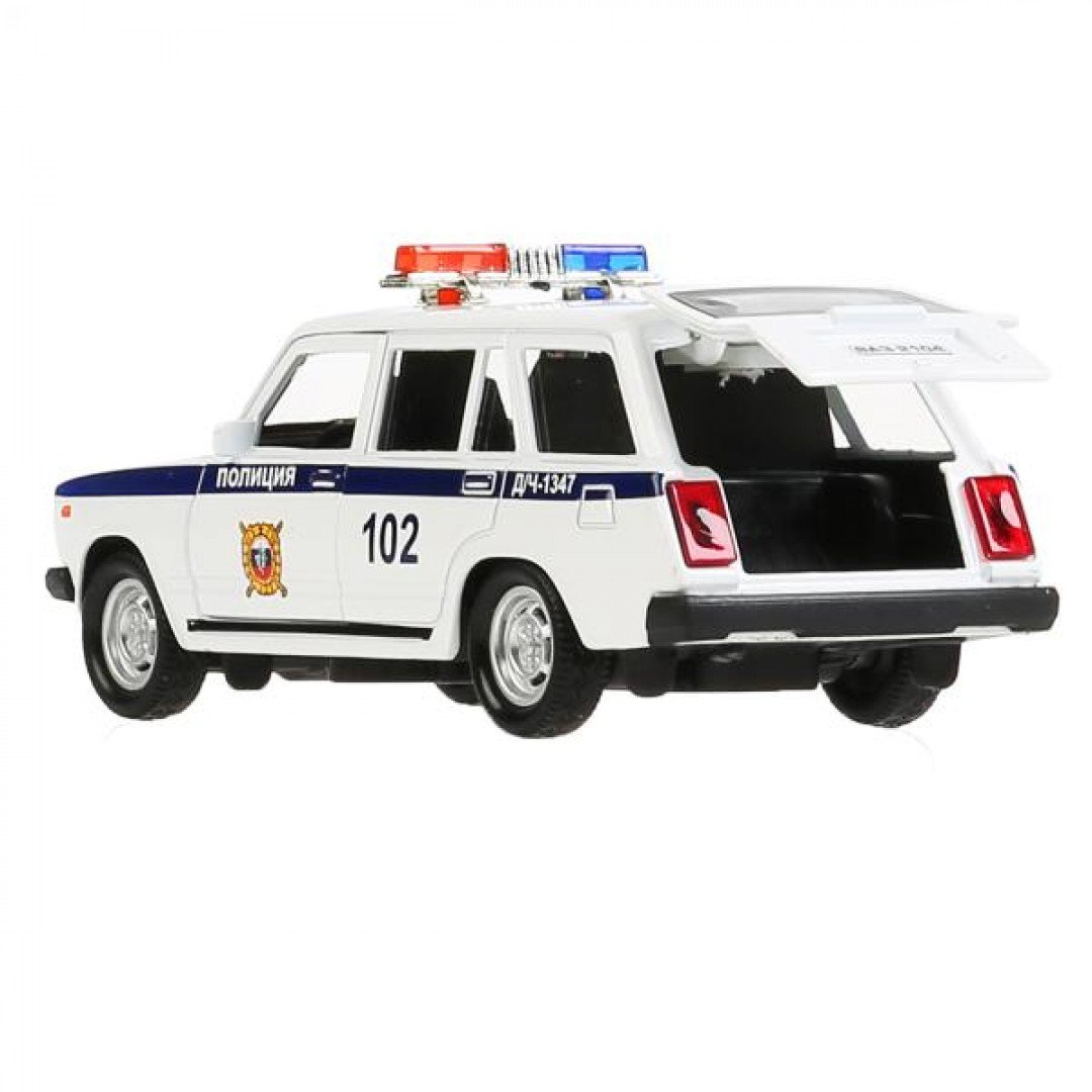 300027   Машина металл свет-звук "ваз-2104 жигули полиция" 12см, инерц., белый в кор. Технопарк в ко Медведь Калуга