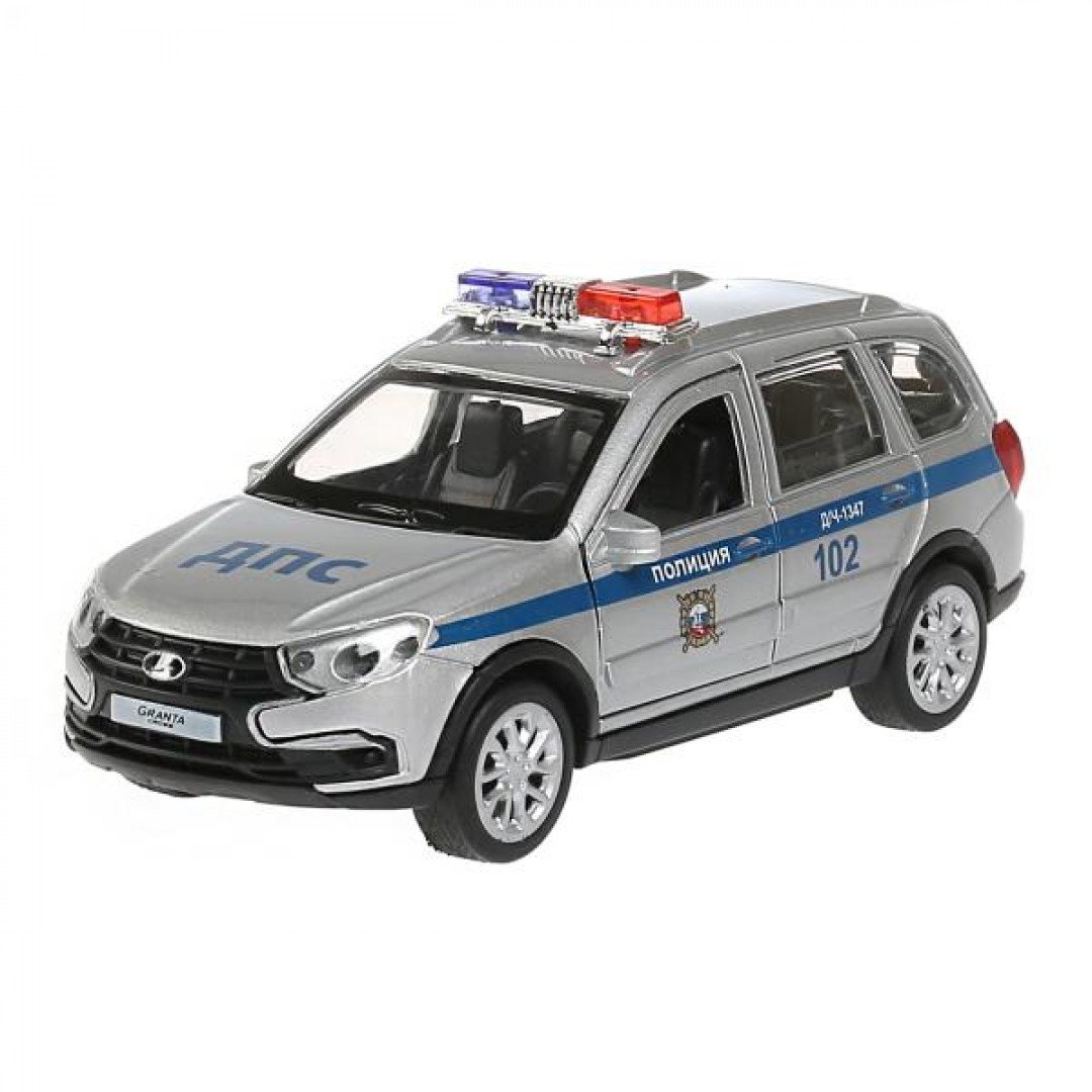 299799   Машина металл свет-звук "lada granta cross 2019 полиция"12см,инерц,серебристый Технопарк в Медведь Калуга