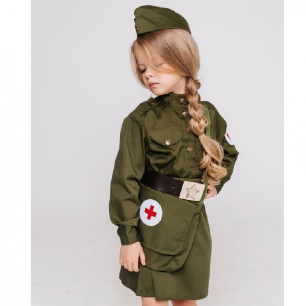 Костюм Военная медсестра: гимнастерка, юбка, пилотка, ремень, сумка, размер 116-60 Медведь Калуга
