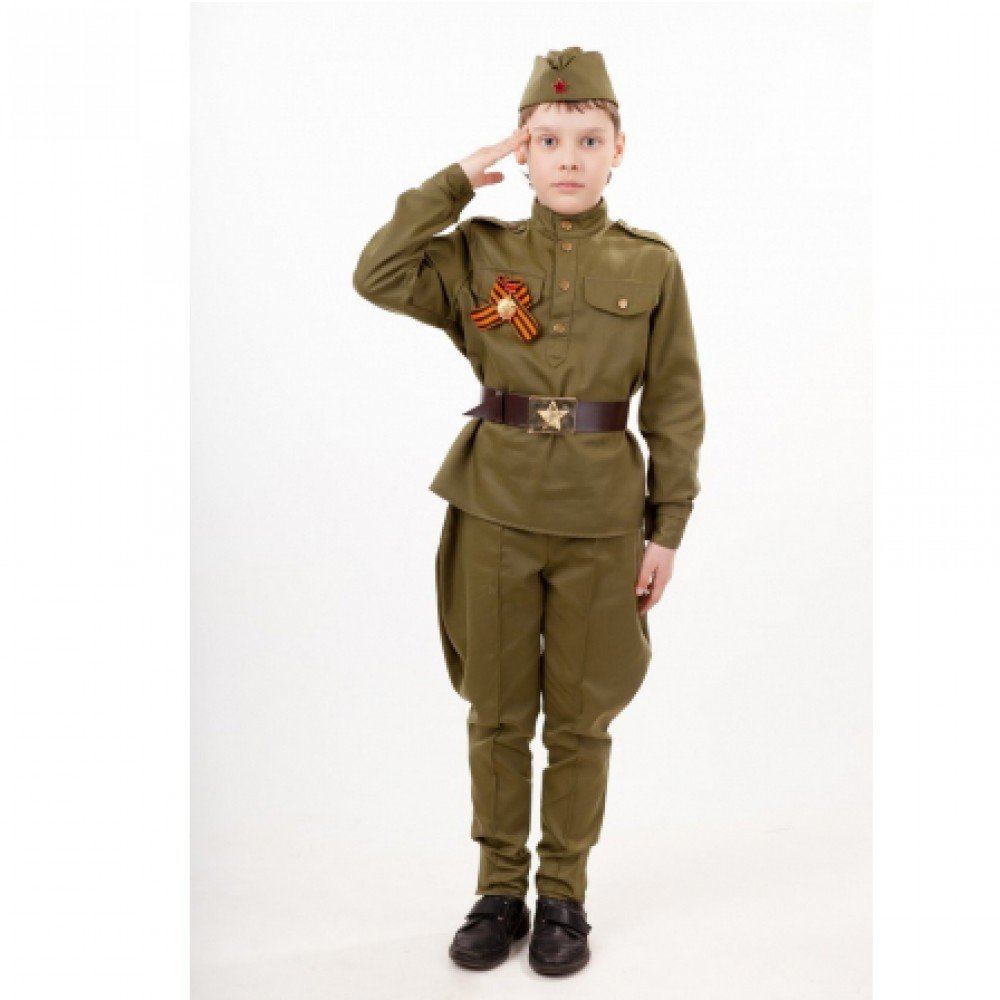 Костюм Солдат: гимнастерка, брюки, пилотка, ремень, георгиевская лента, размер 158-84 Медведь Калуга