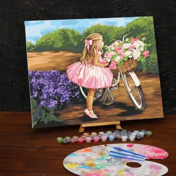Картина по номерам на холсте с подрамником "Девочка с велосипедом" 40*50 см 5351082 Медведь Калуга