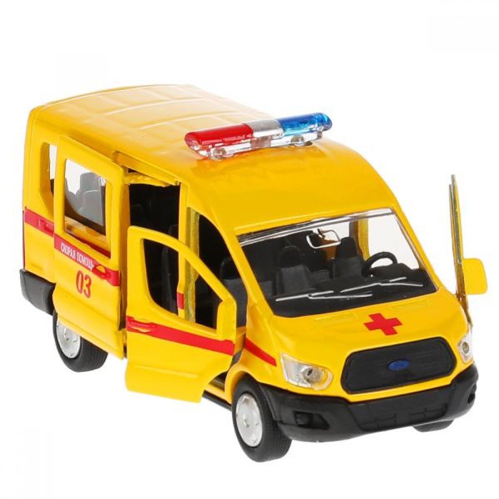 273091   Машина металл FORD Transit скорая 12см, открыв. двери, инерц. в кор. Технопарк в кор.2*24шт Медведь Калуга