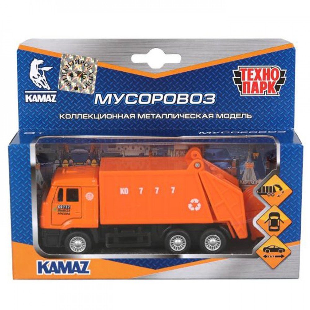 Купить 312448 Машина металл KAMAZ МУСОРОВОЗ, 12 см, двери., подвиж.дет.,  инерц., кор. Технопарк в кор.2*2 - Медведь Калуга