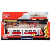 286300   Машина металл свет-звук ТРАМВАЙ, 18 см, двери, инерц., кор. Технопарк в кор.2*24шт Медведь Калуга