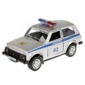 283157   Машина металл LADA 4x4 ПОЛИЦИЯ 9 см, двери, инерц, сереб, кор. Технопарк в кор.2*72шт Медведь Калуга