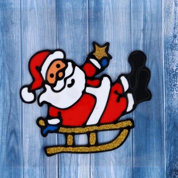 Наклейка на стекло "Дед Мороз на санках" 15х12,5 см 4322965 Медведь Калуга