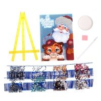Алмазная мозаика для детей «Тигруля» + ёмкость, стержень с клеевой подушечкой Медведь Калуга