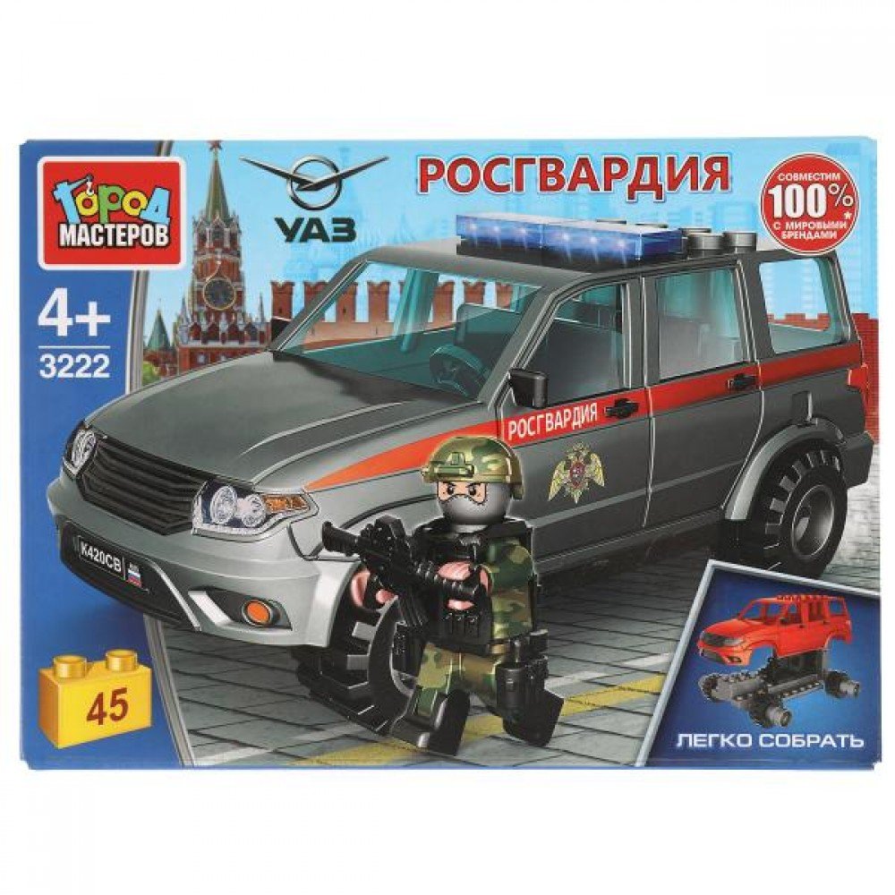 Купить 314049 Конструктор uaz patriot РОСГВАРДИЯ, 45 дет. (легко собрать)  Город мастеров в кор.80шт - Медведь Калуга