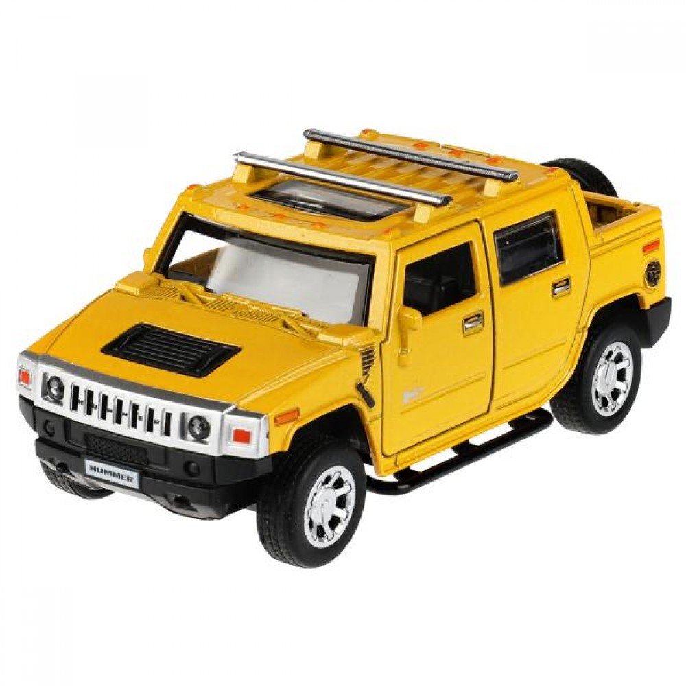 Купить 325388 Машина металл HUMMER H2 PICKUP длина 12 см, двер, багаж,  инерц, желтый, кор. Технопарк в ко - Медведь Калуга