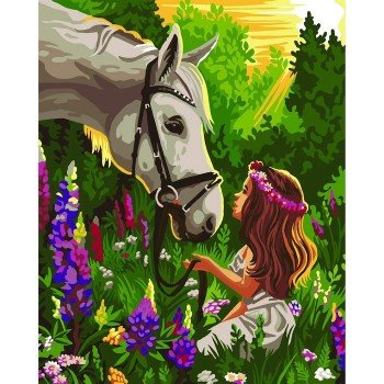 Картина по номерам на холсте с подрамником "Лошадка и девочка в поле" 40*50 см 7153381 Медведь Калуга
