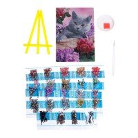 Алмазная вышивка с частичным заполнением на подставке "Кот в цветах"13*19см, картон, емкость   74026 Медведь Калуга