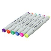 Маркеры для скетчинга двусторонние Mazari Lindo, 6 цветов, Fluorescent colors (флуоресцентные цвета) Медведь Калуга