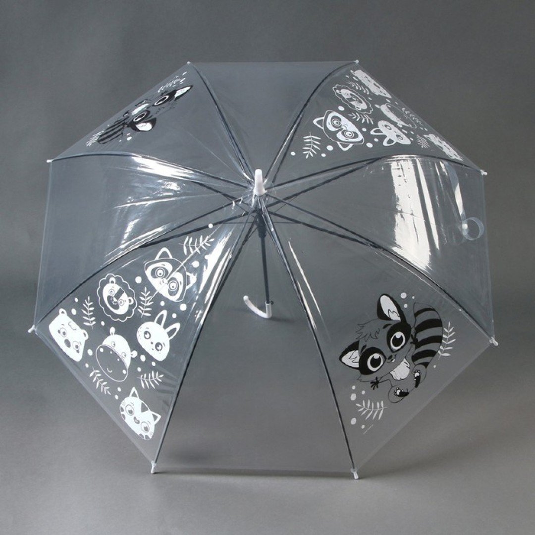 Зонт детский «Енотик» полуавтомат прозрачный d=90 см Медведь Калуга
