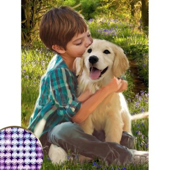 Алмазная мозаика с частичным заполнением «Мальчик с собакой», 30 х 40 см, холст. Набор для творчеств Медведь Калуга