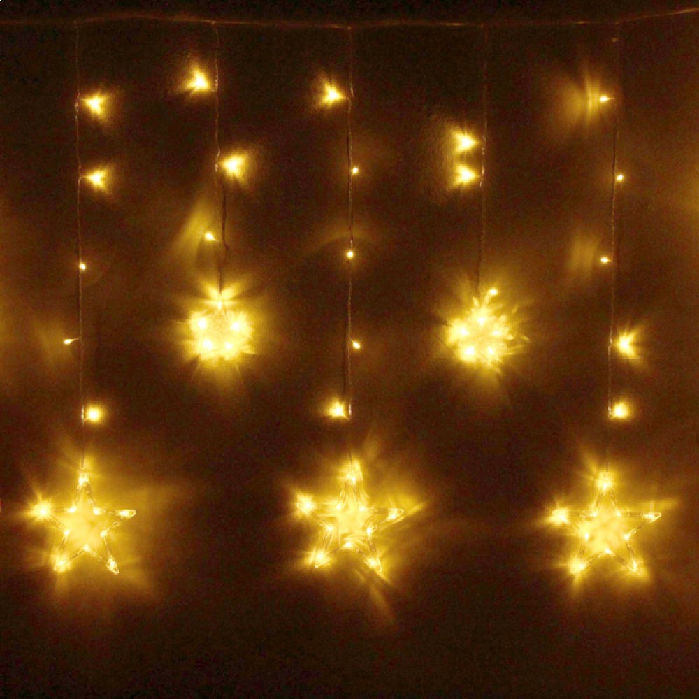 Гирлянда для дома БАХРОМА 2,5м*0,9м 138 ламп LED, с насадками Звезда (6+6 шт), Теплый белый (можно с Медведь Калуга
