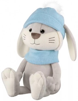 Мягкая игрушка Кролик Клёпа в шапке и шарфе 25 см Медведь Калуга