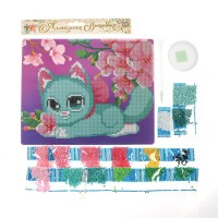 Алмазная мозаика для детей «Милый котик и сакура» 20х25 см Медведь Калуга