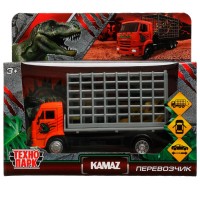 338044 Машина металл KAMAZ С ДИНОЗАВРОМ длина 14 см, двери, подвиж дет, инерц, кор. Технопарк в кор. Медведь Калуга