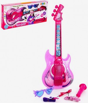 Игрушка музыкальная гитара "Играй и пой", с микрофоном, звуковые эффекты, цвет розовый   6980906 Медведь Калуга