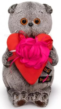 Басик и сердце с цветком 25 см Медведь Калуга