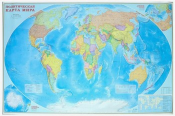 Карта настенная. Мир политический. М1:11,5 млн. 230х150 см. ЛАМ ГЕОДОМ (ISBN 978-5-906964-90-8) Медведь Калуга