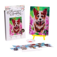 Алмазная вышивка с частичным заполнением на подставке"Собака в цветах"13*19см,картон,емкость   74026 Медведь Калуга