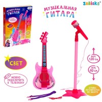 ZABIAKA Музыкальная гитара SL-05963B, звук, свет, цвет розовый   7986014 Медведь Калуга