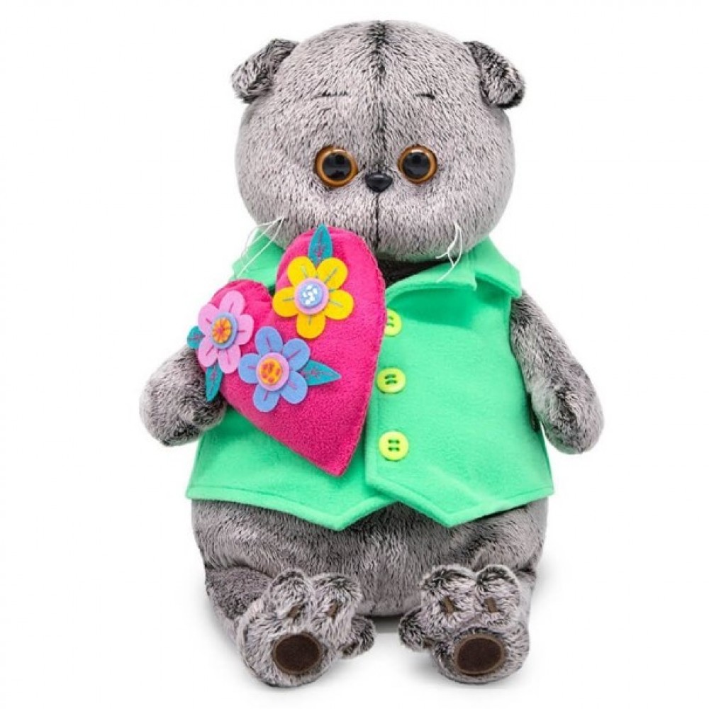 Басик с сердцем в цветочек 25 см Медведь Калуга