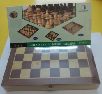 НИ 3в1 Шахматы, шашки, нарды дерев., игр. поле 30х30см. Медведь Калуга