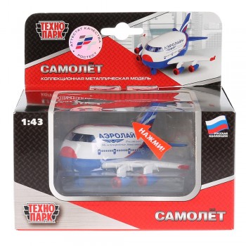 154577   САМОЛЕТ "ТЕХНОПАРК" МЕТАЛЛ. ИНЕРЦ. СВЕТ+ЗВУК В РУСС. КОР. в кор.2*24шт Медведь Калуга