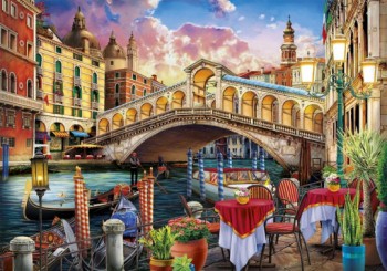Алмазная мозаика Кафе в Венеции, 30х40 см, 24 цв., частич. заполнение, с подр. Медведь Калуга
