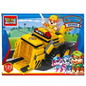 355152 Конструктор супер щенки: БУЛЬДОЗЕР, 123 дет. Город мастеров в кор.2*48шт Медведь Калуга