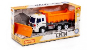 "Сити", автомобиль-самосвал со снегоуборочным оборудованием (со светом и звуком) (оранжевый) (в коро Медведь Калуга