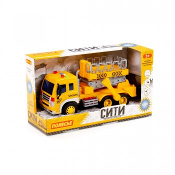 "Сити", автомобиль с подъёмником инерционный (со светом и звуком) (жёлтый) (в коробке) Медведь Калуга