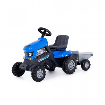 Каталка-трактор с педалями "Turbo" (синяя) с полуприцепом Медведь Калуга