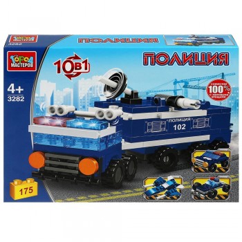 369257 Конструктор полицейская машина 10в1, 175 дет. Город мастеров в кор.16шт Медведь Калуга
