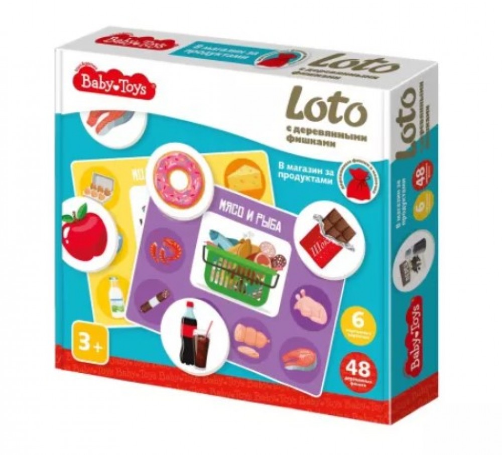 Лото с деревянными фишками В магазин за продуктами Baby Toys Медведь Калуга